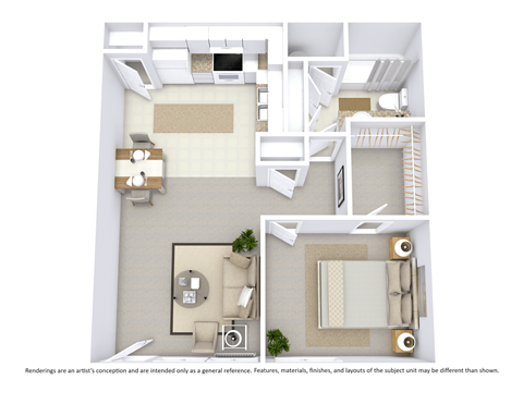 Floor plan for 1 bed, 1 bath, 552 sqft